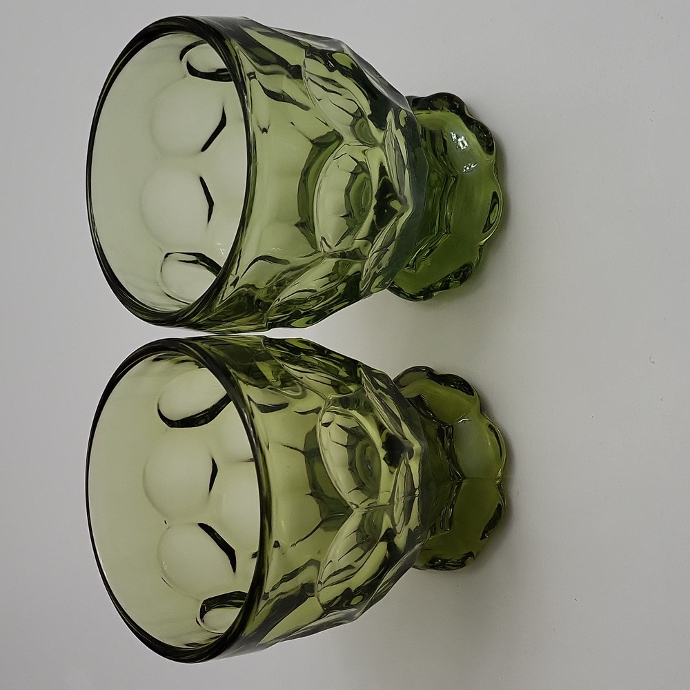 2 Vintage "Provencial Green" Footed Tumblers, Imperial Glass Ohio